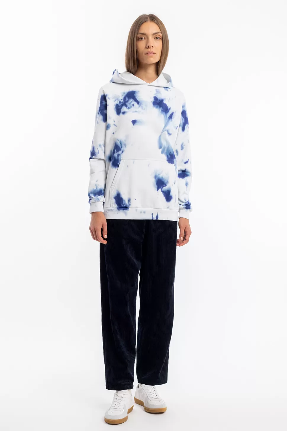 Rotholz Sweatshirts*Batik Hoodie Bio Baumwolle - Blau/Off-White