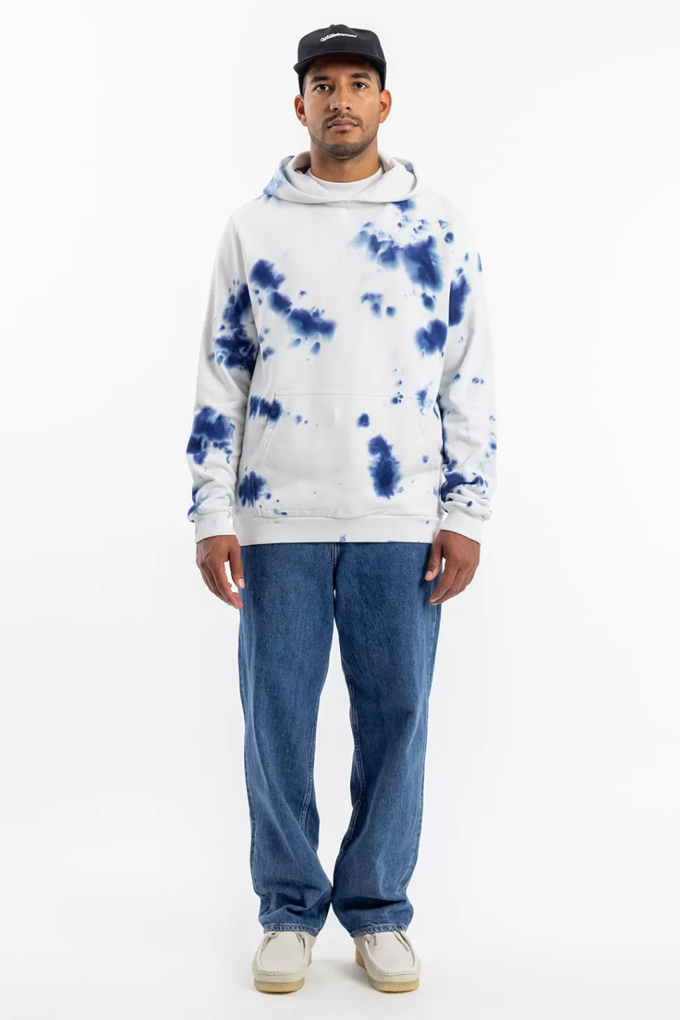 Rotholz Sweatshirts*Batik Hoodie Bio Baumwolle - Blau/Off-White