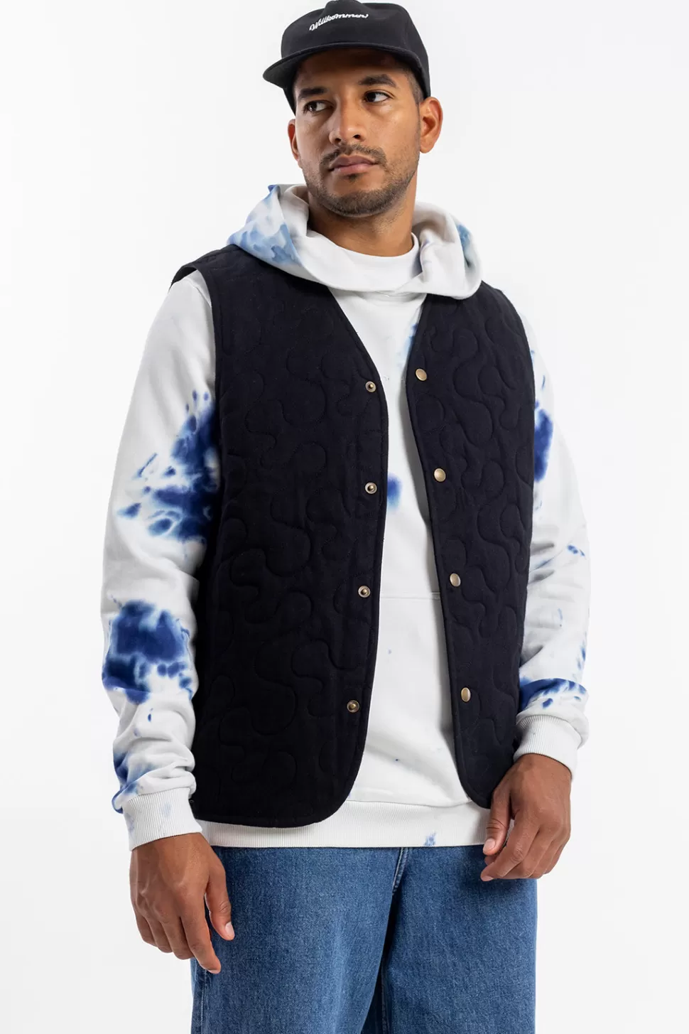 Rotholz Sweatshirts*Batik Hoodie Bio Baumwolle - Blau/Off-White