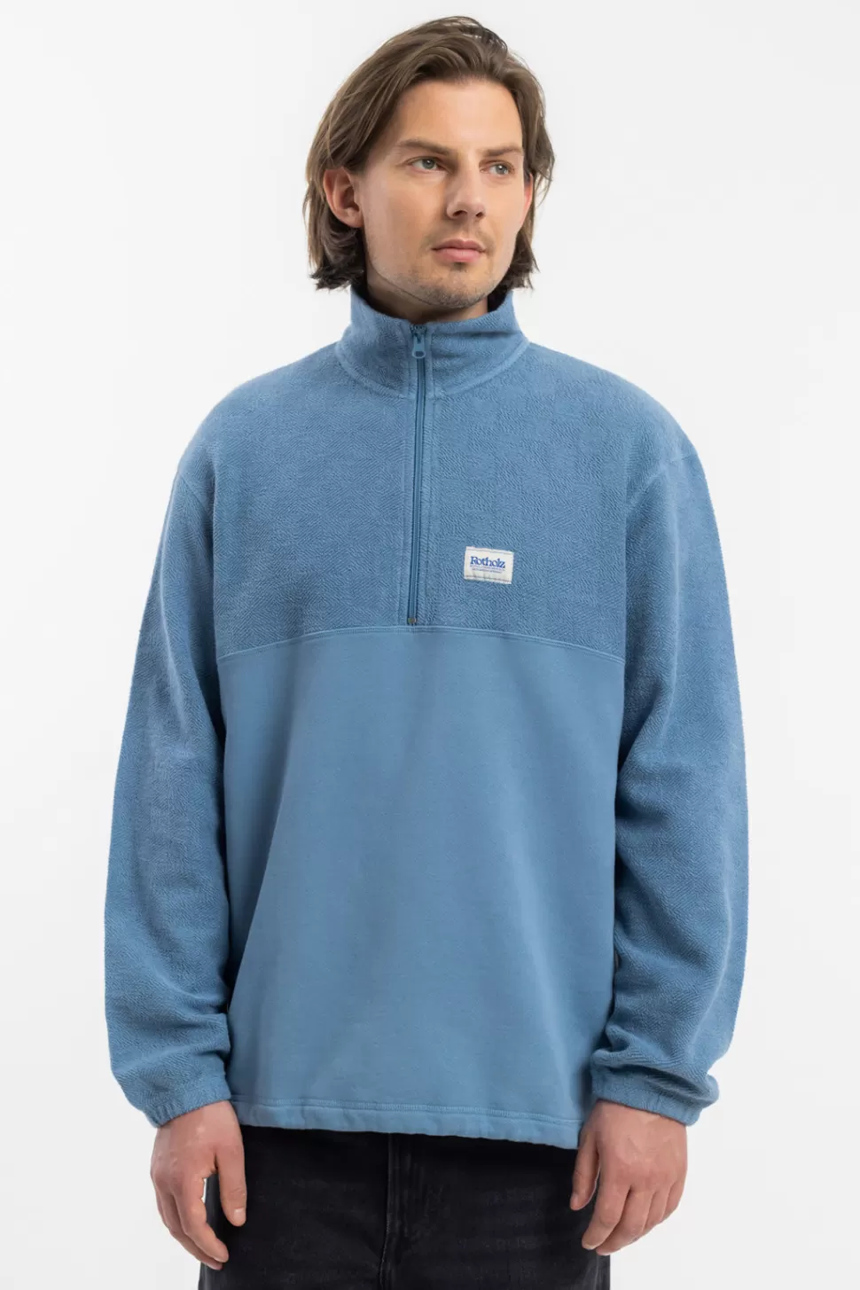 Rotholz Sweatshirts*Divided Half Zip Bio Baumwolle - Hellblau