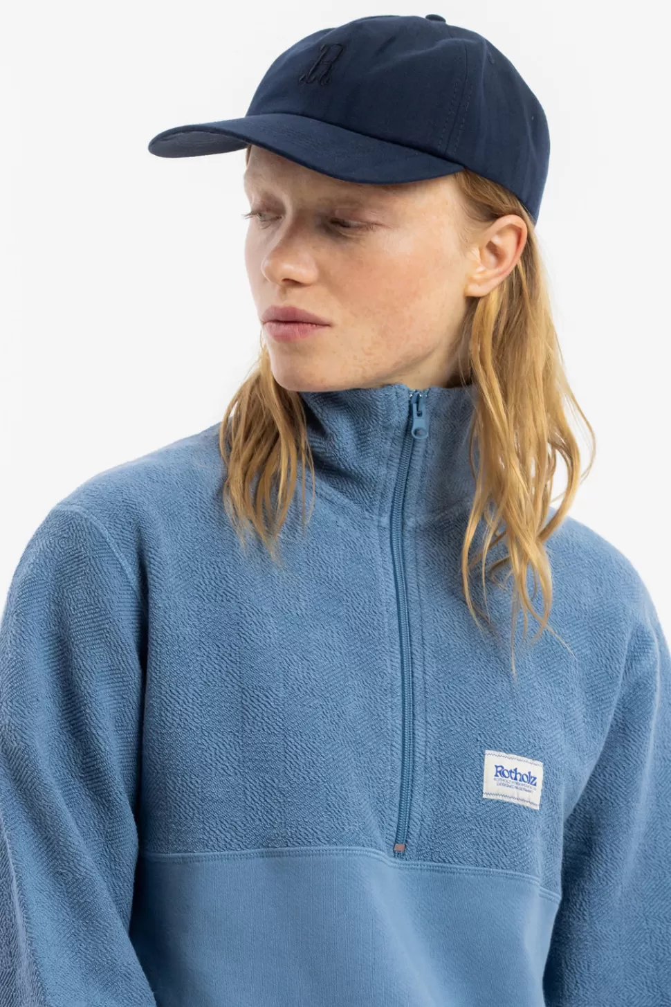 Rotholz Sweatshirts*Divided Half Zip Bio Baumwolle - Hellblau