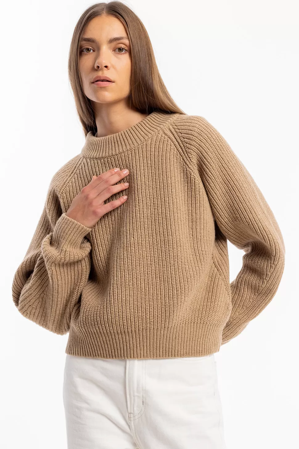 Rotholz Strickwaren*Grober Strickpullover Wollmischung - Beige