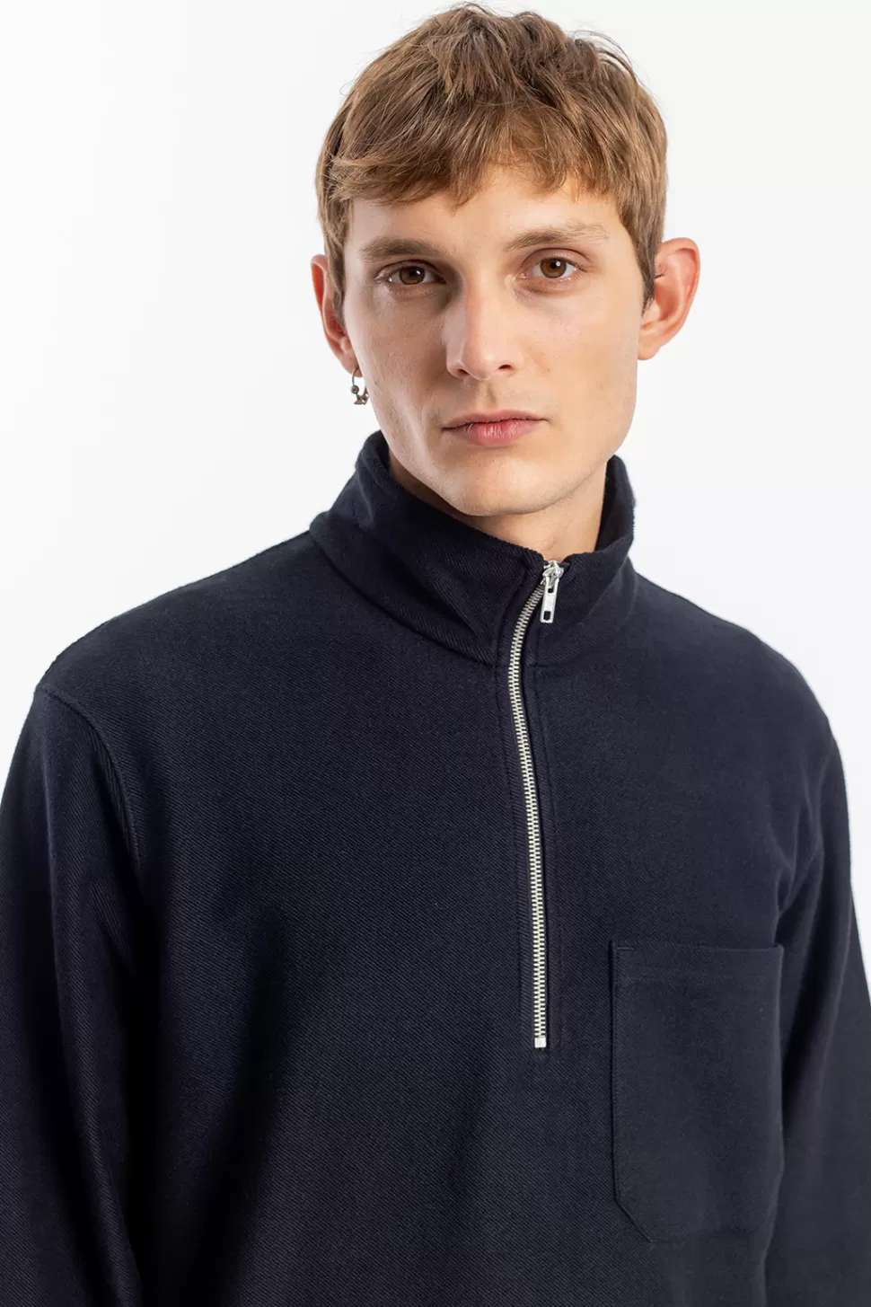 Rotholz Sweatshirts*Half Zip Sweatshirt Bio Baumwolle - Schwarz