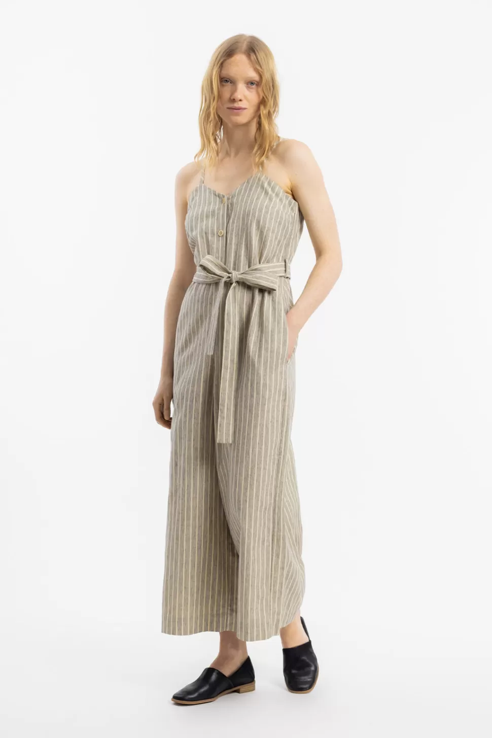 Rotholz Kleider & Jumpsuits*Jumpsuit Leinen Mix - Grau Gestreift