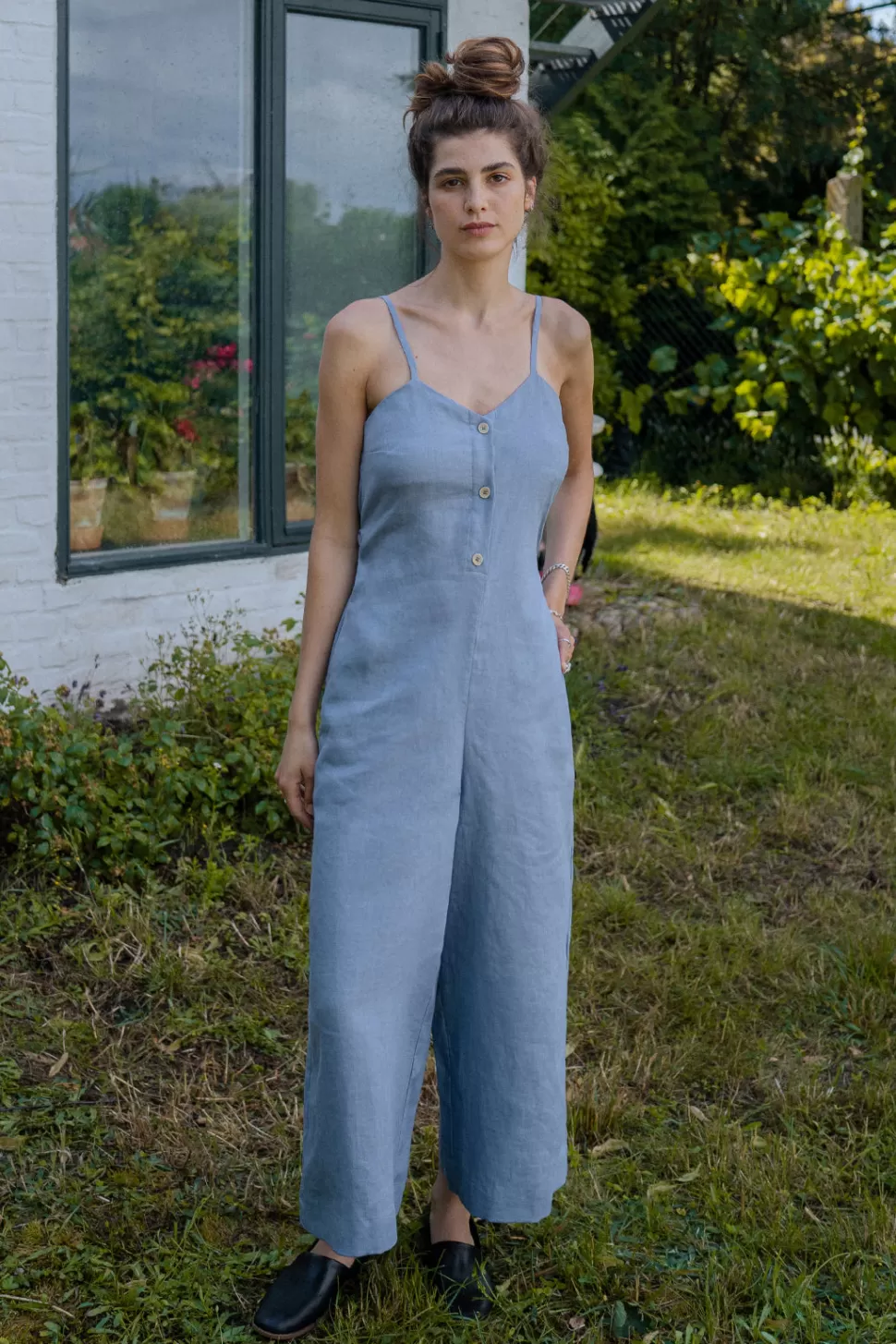 Rotholz Kleider & Jumpsuits*Jumpsuit Leinen Mix - Hellblau