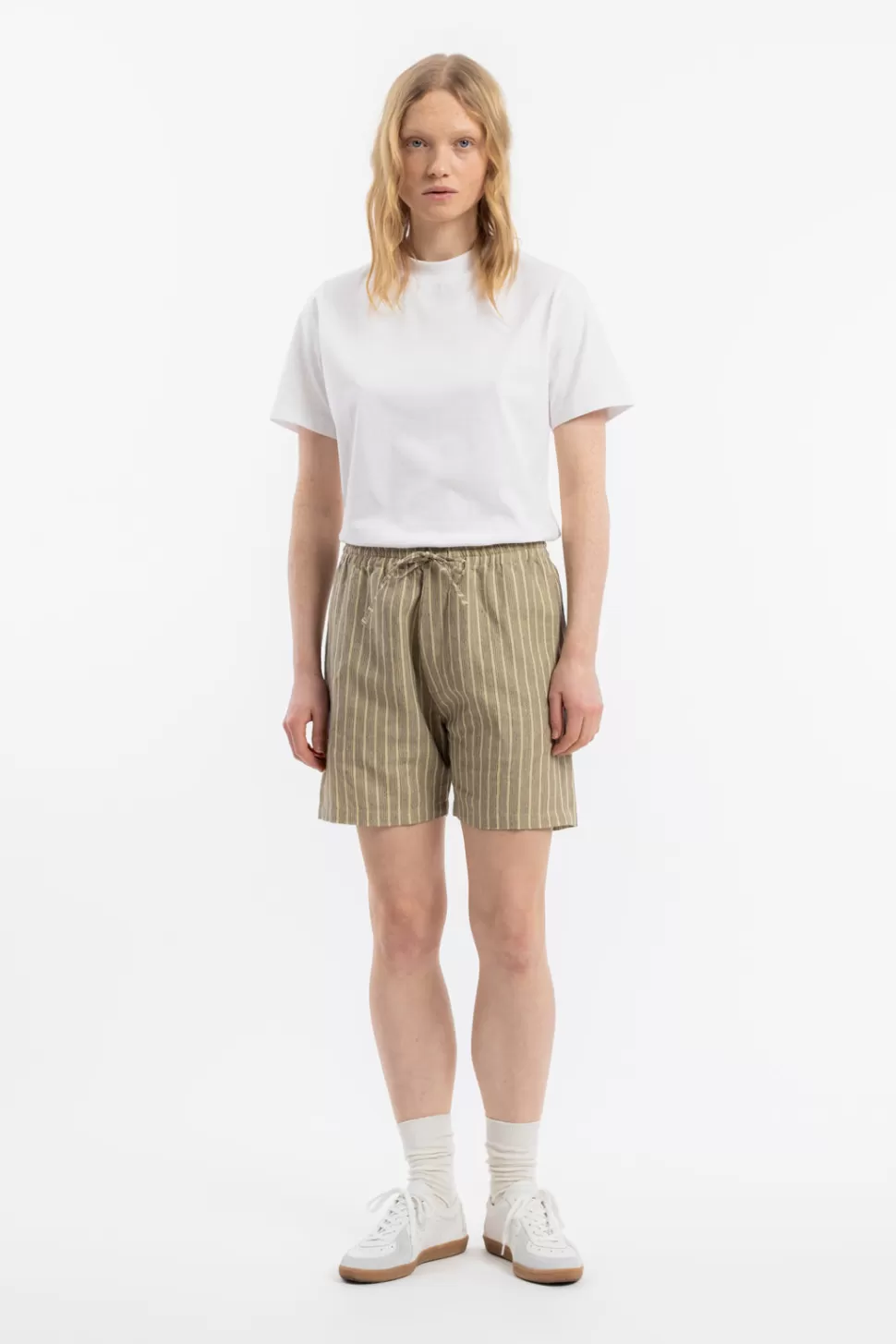 Rotholz Hosen & Shorts*Kurze Hose Leinen Mix - Grau Gestreift